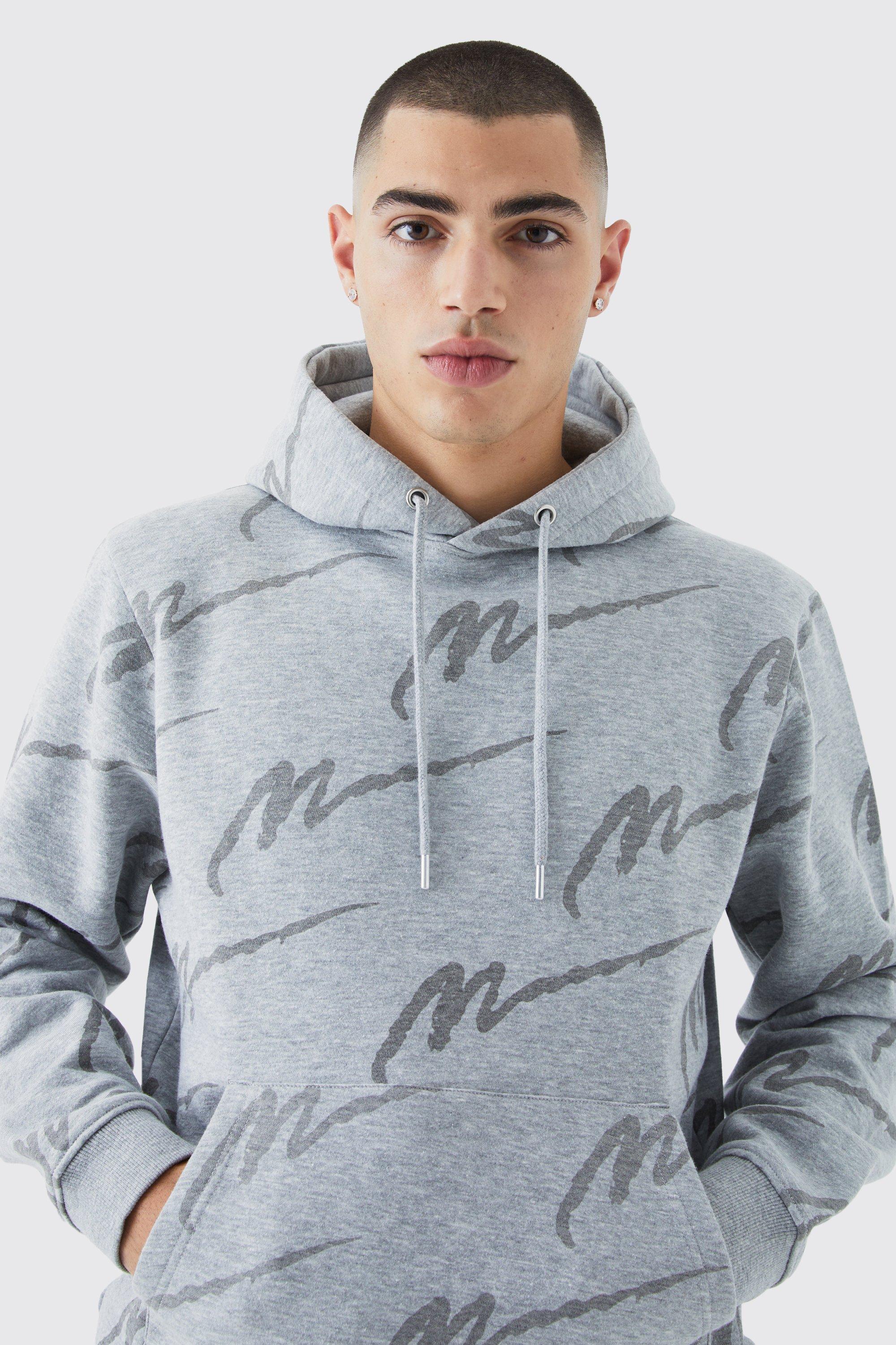 All over man 2024 printed hooded tracksuit grey